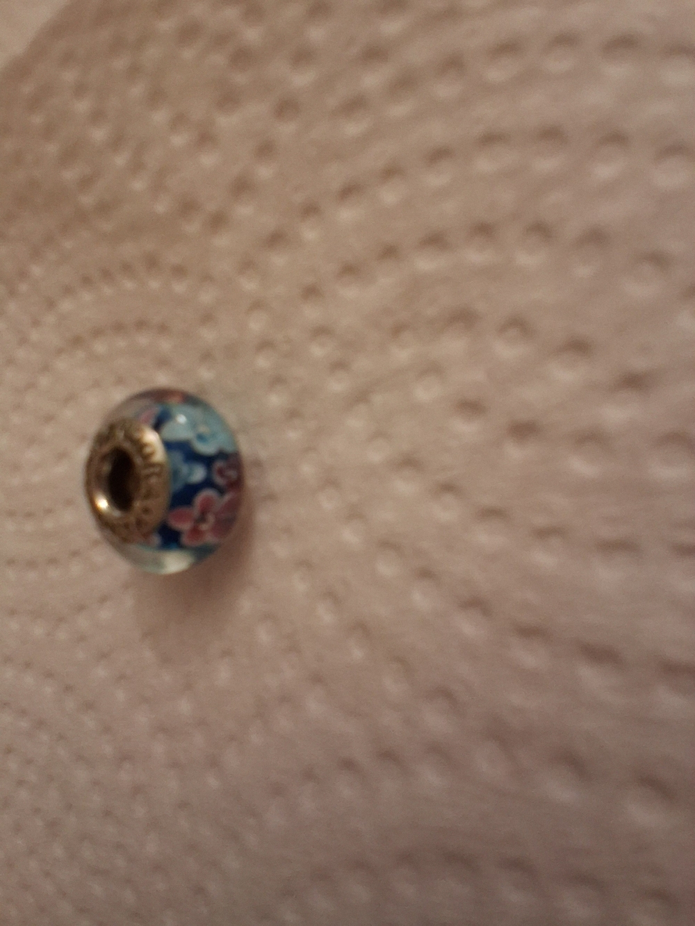Blue Floral Glass Charm Bead